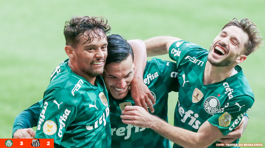 Palmeiras derrota o Santos e soma a quinta vitória consecutiva no Brasileirão