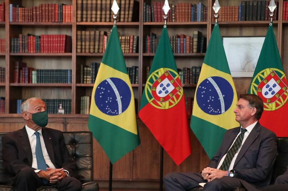 O presidente de Portugal, Marcelo Rebelo de Souza, em encontro com Jair Bolsonaro.