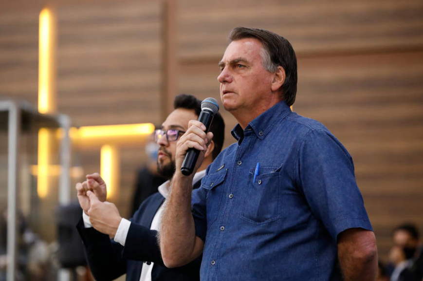 Presidente Jair Bolsonaro discursa durante evento com lideranças evangélicas em Goiânia