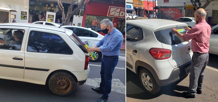 Na manhã desta quinta-feira (02), aconteceu a adesivagem dos carros na Afonso Pena esquina com a Rua 14 de Julho.