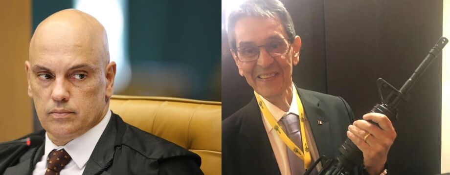 O ministro Alexandre de Moraes, do Supremo Tribunal Federal; O ex-deputado federal Roberto Jefferson em foto com fuzil publicada nas redes sociais.