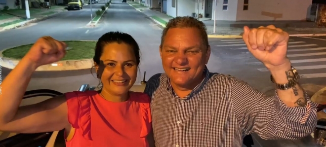 Gustavo Sprotte (DEM) e sua vice Gideane Rocha (PTB)
