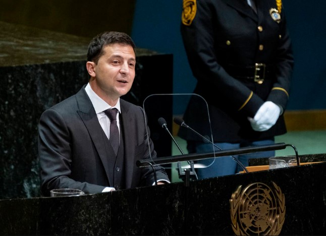 Volodmir Zelenski, presidente da Ucrânia, discursa na Assembleia-Geral da ONU