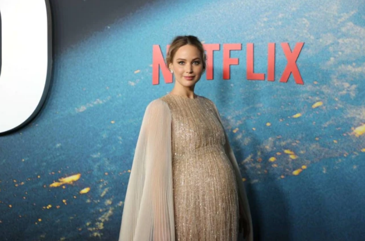 Jennifer Lawrence, na coletiva de imprensa do filme 'Don't Look Up', da Netflix