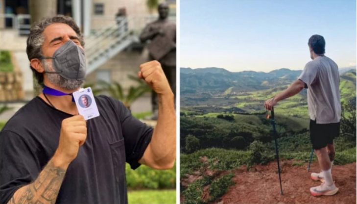 O apresentador da TV Globo, Marcos Mion, faz peregrinação