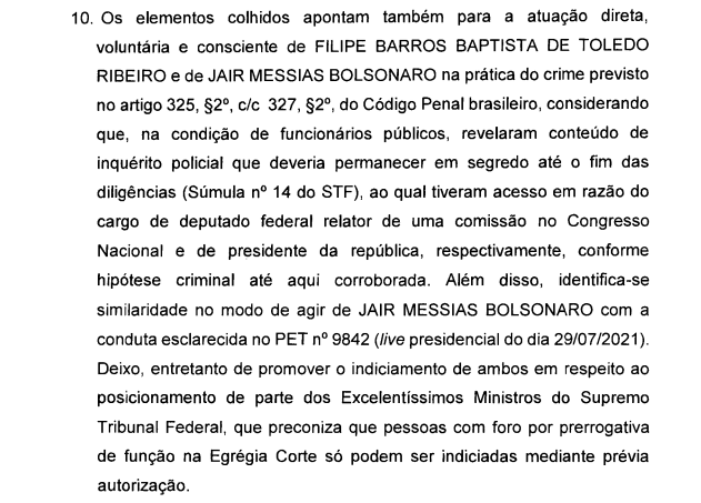 Delegada da PF viu 'atuação direta, voluntária e consciente' de Bolsonaro em violação de sigilo