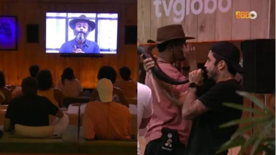 Confinados do 'BBB 22' assistem ao primeiro episódio de 'Pantanal' e se divertem com tentativas frustradas de tocar berrante.