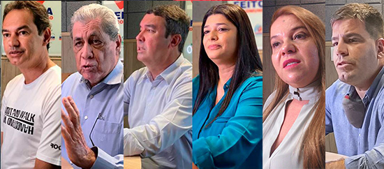 Os pré-candidatos: Marquinhos Trad, André Puccinelli, Eduardo Riedel, Rose Modesto, Giselle Marques e Capitão Contar