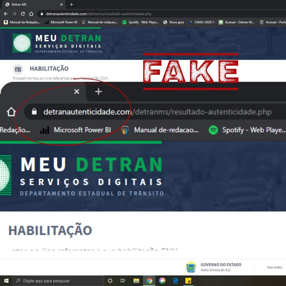 Site fake do Detran/MS