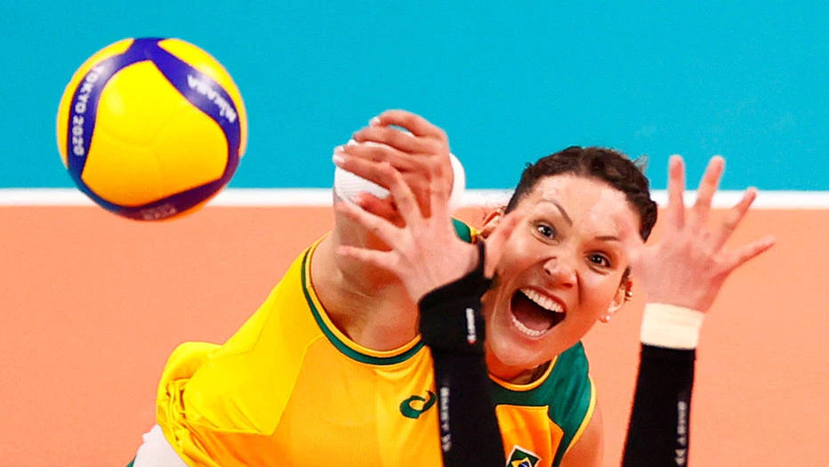 Jogadora Tandara durante a partida da seleção feminina de volei contra a Coréia do Sul na Ariake Arena, em Tóquio