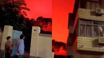 fenômeno na cidade de Zhoushan, na China, deixou o céu da cidade completamente vermelho