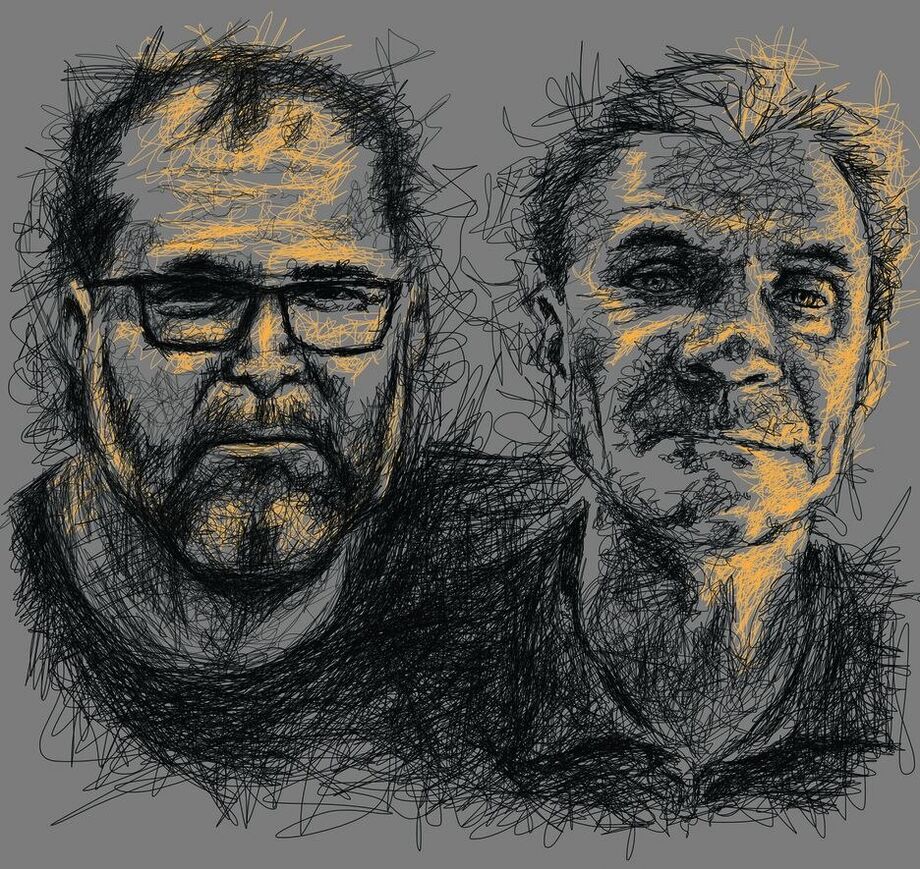 Bruno Pereira e Dom Phillips em ilustração sobre fotos recentes