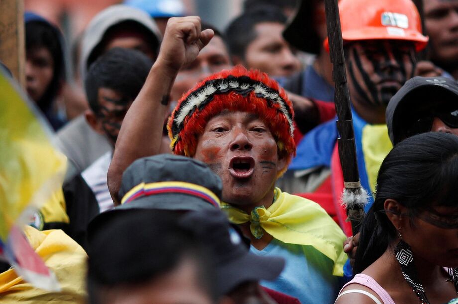 Protesto liderado pela Confederação das Nações Indígenas do Equador contra o presidente Guillermo Lasso