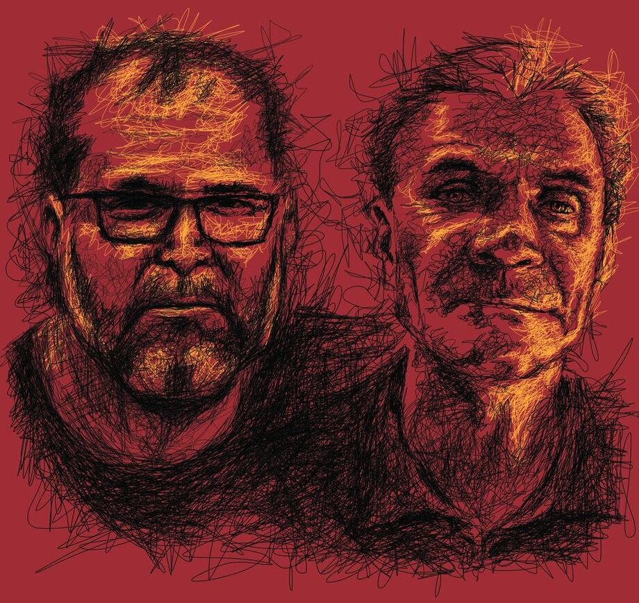 Bruno Pereira e Dom Phillips em ilustração sobre fotos recentes.