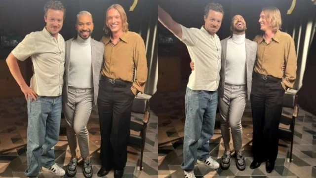 Gil do Vigor com os astros de 'Stranger Things', Joseph Quinn e Jamie Campbell Bower
