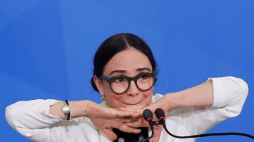 Regina Duarte durante cerimônia de sua posse na secretaria especial de Cultura, em 2020