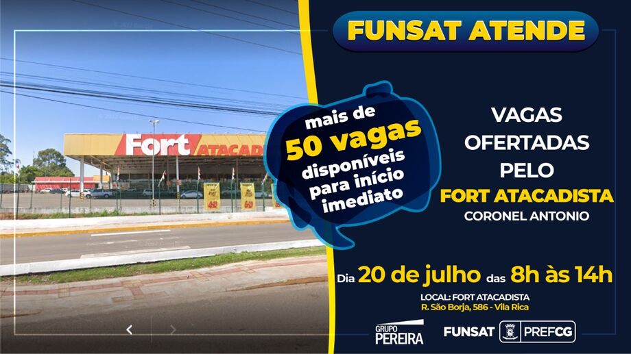 Funsat Atende tem 50 vagas de emprego nas lojas do Grupo Pereira