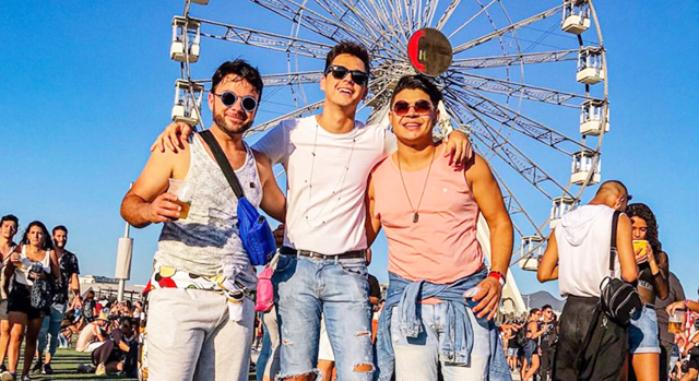Rodrigo Gomes, Gustavo Escobar e Marcos Paulo dos Santos no festival de música em 2019