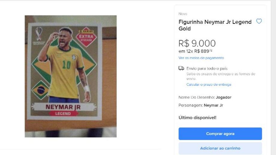 Figurinha rara da Neymar é vendida por R$ 9 mil na internet