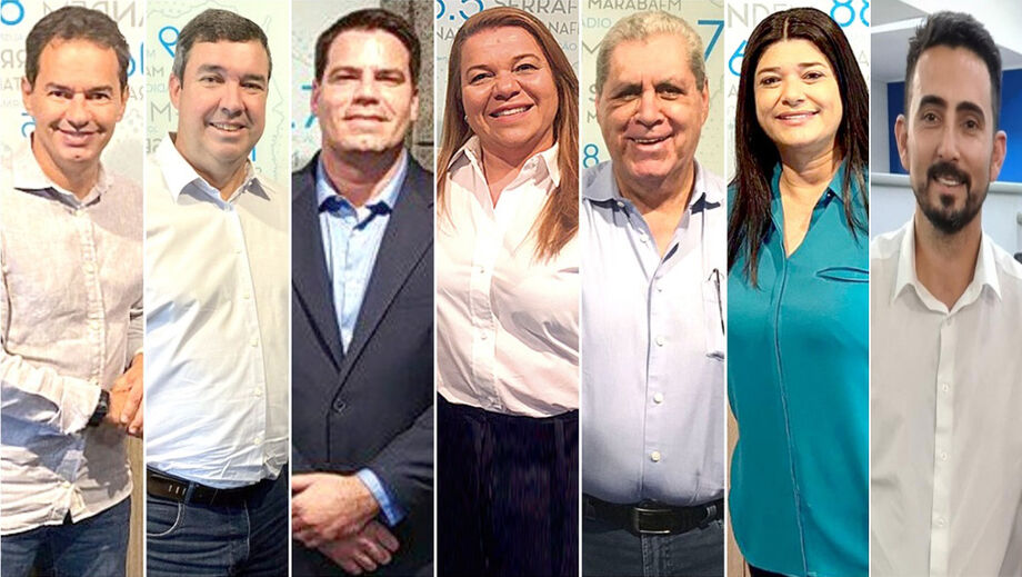 Os pré-candidatos ao governo: Marquinhos Trad, Eduardo Riedel, Capitão Contar, Giselle Marques, André Puccinelli, Rose Modesto e Adônis Marcos