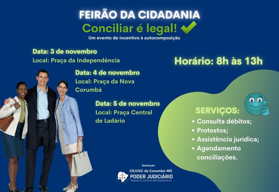 A ideia é fomentar atividades de pacificação social, autocomposição de litígios e regularização de eventuais pendências dos cidadãos