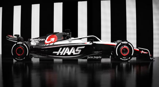 Nova pintura do carro da Haas faz referência ao novo patrocinador da equipe, a MoneyGram