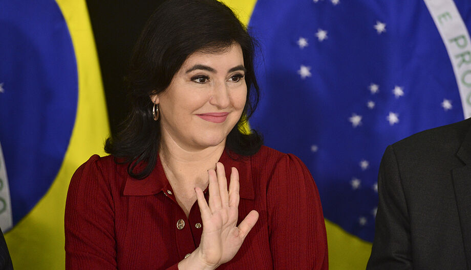 Simone Tebet durante sua posse nesta manhã