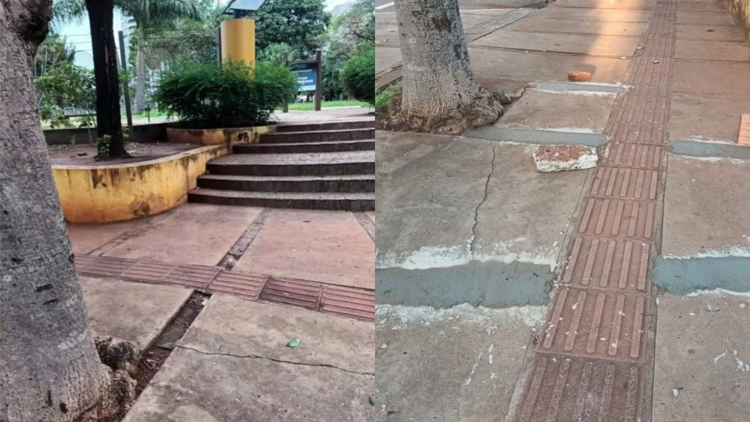 Buracos na calçada da Praça Belmar Fidalgo são tapados pela Funesp