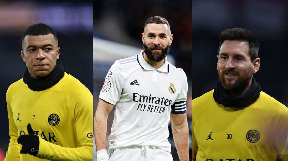 Mbappé, Benzema e Messi são os finalistas do prêmio The Best (Crédito: Reprodução/Twitter @RealMadrid e @PSG_inside)