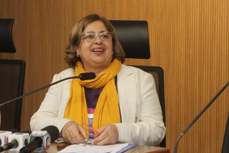 Ministra das Mulheres Aparecida Gonçalves em coletiva de imprensa na ALEMS