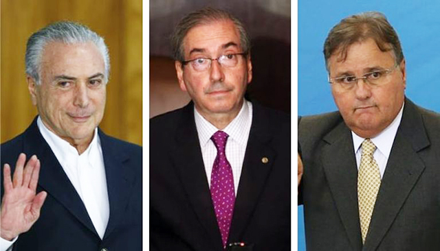 O ex-presidente Michel Temer, o ex-deputado Eduardo Cunha e o ex-ministro Geddel Vieira Lima