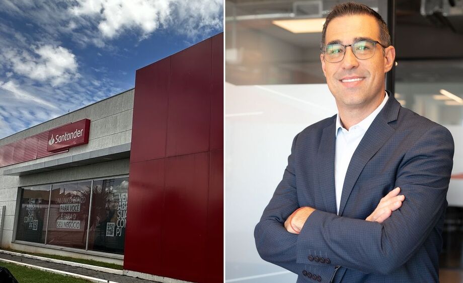 Fachada do Banco Santander em Campo Grande (MS), ao lado do Eugênio Godoy, Superintendente Executivo da Rede Centro-Oeste do Santander Brasil