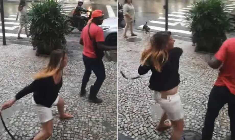 A ex-atleta Sandra foi filmada ao agredir o entregador