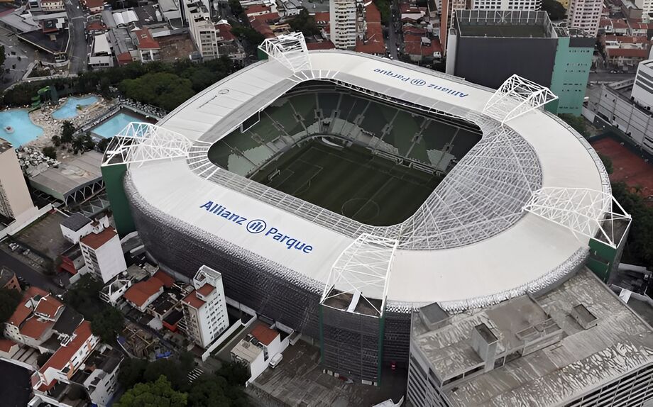 Vista aérea do Allianz Parque, arena do Palmeiras inaugurada em 2014