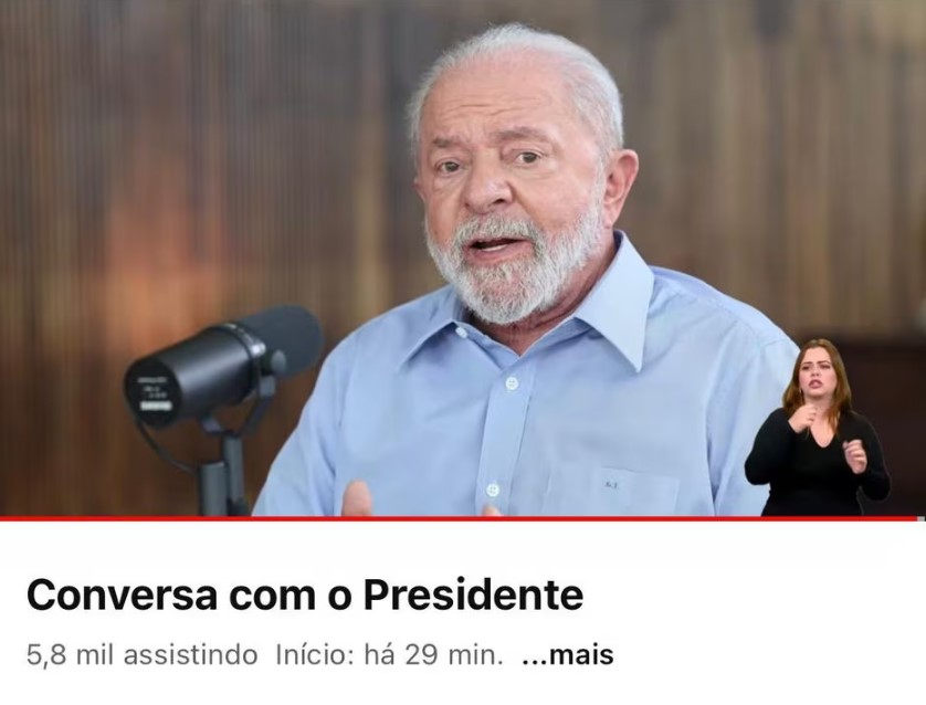 O pico de espectadores simultâneos da live feita pelo presidente Luiz Inácio Lula da Silva nesta terça-feira, 13, foi de cerca de 5,8 mil pessoas.