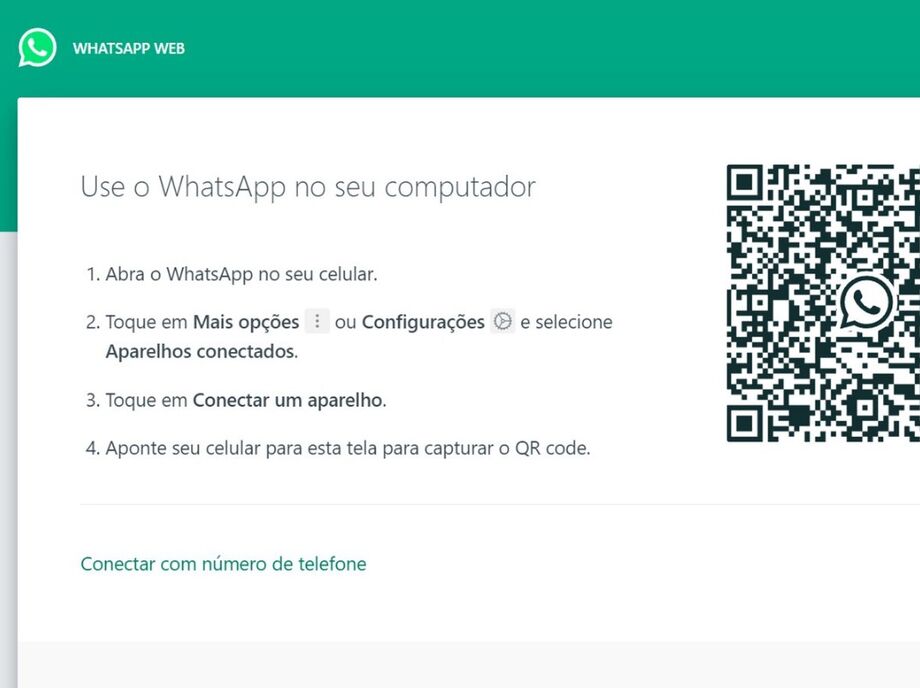 Whatsapp web pode ser acessado com o número de telefone.