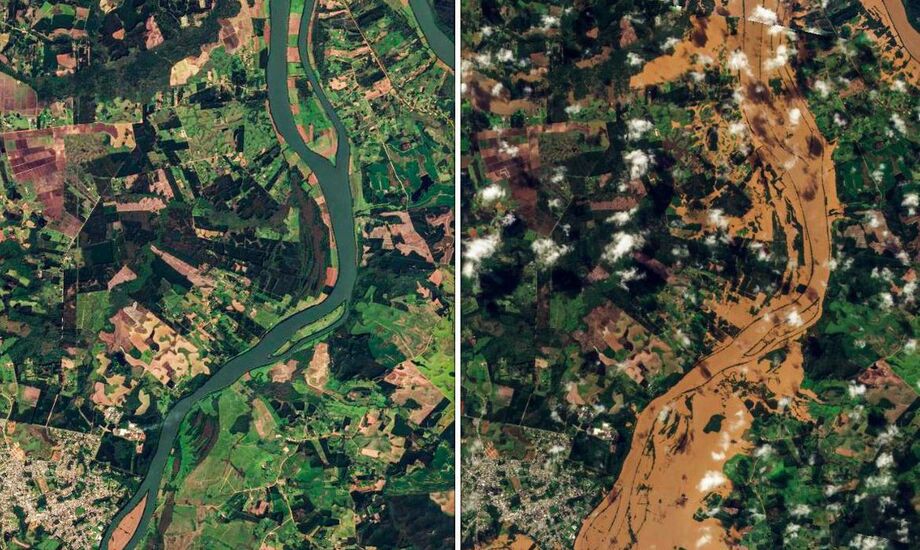 Satélite mostra destruição de cilcone no RS.