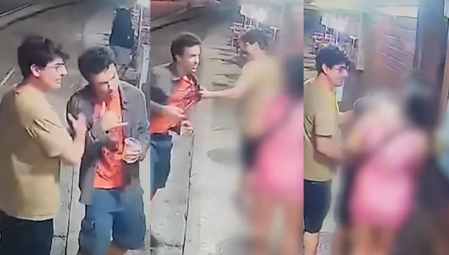 Vídeo mostrou Kayky Brito sendo afastado de mulher por Bruno de Luca momentos antes do atropelamento.