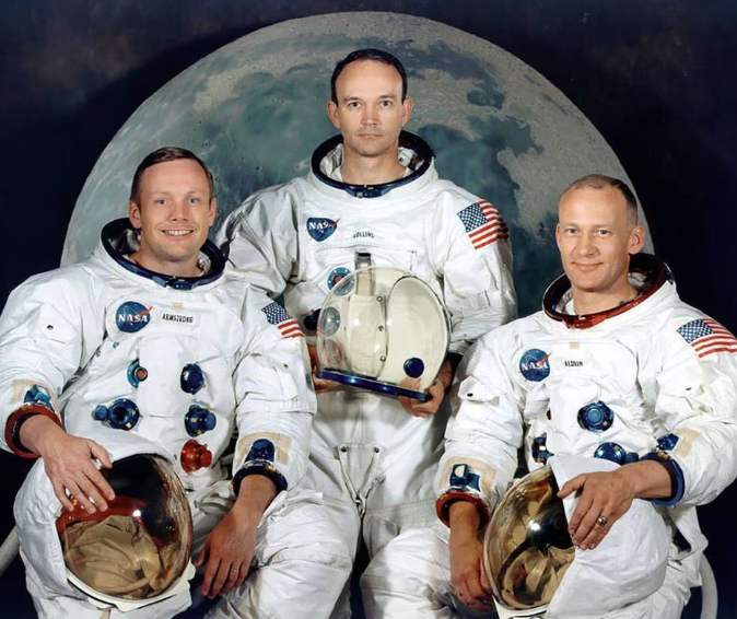Os astronautas das primeira missão tripulada à Lua em 1969: Neil Armstrong, Michael Collins e Buzz Aldrin