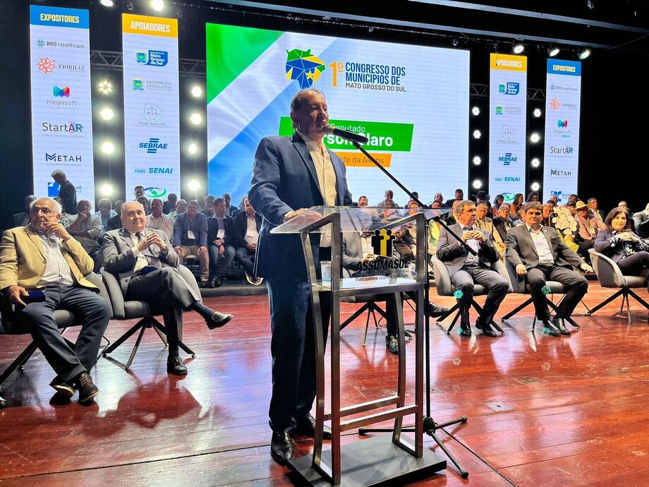 O presidente na ALEMS, Gerson Claro, durante a abertura do 1⁰ Congresso dos Municípios