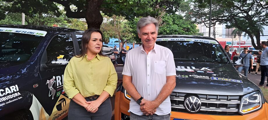 A prefeita Adriane Lopes, ao lado do Cláudio Cavol, presidente do Setlog/MS, destaca a possibilidade de crescimento no comércio exterior e no turismo através da Rota Bioceânica.