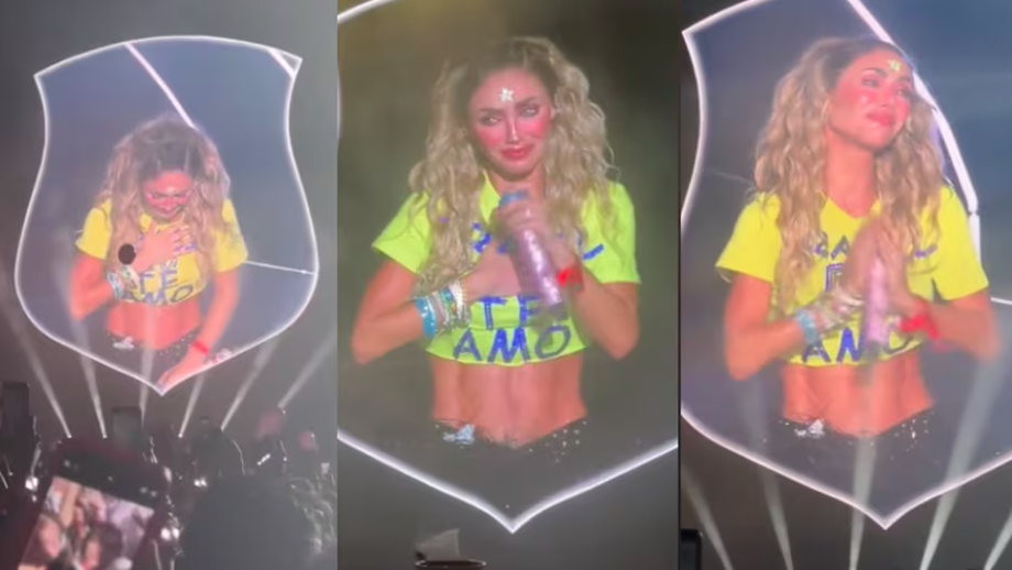 Anahí chorou após cantar 'Sálvame' e relatar febre e dores no corpo durante show em São Paulo.