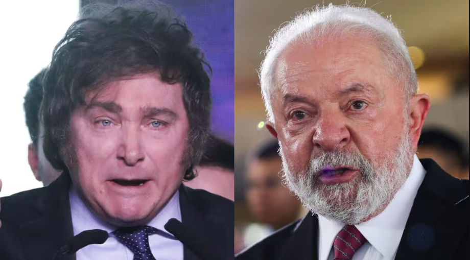 O presidente eleito da argentina, Javier Milei, e o presidente brasileiro Lula.