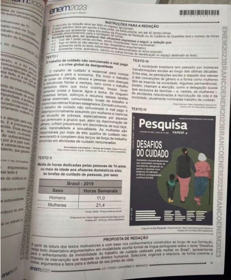 Uma imagem que seria da prova de redação do Enem foi publicada nas redes na tarde deste domingo