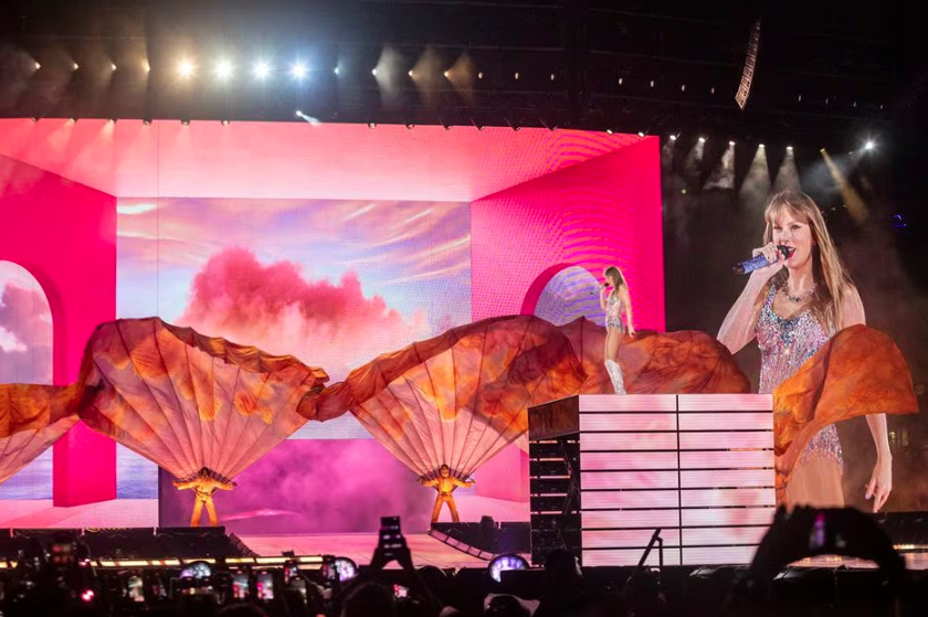 A cantora Taylor Swift durante apresentacao no Alianz Parque, em Sao Paulo