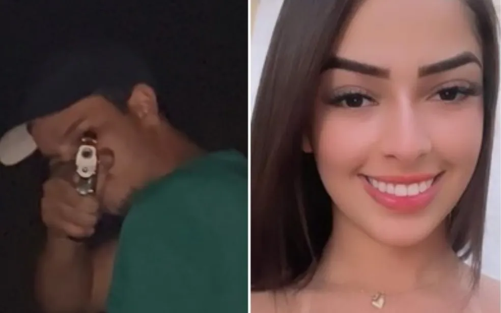 Diego Fonseca Borges apontado arma para namorada Ielly Gabriele Alves em Jataí, Goiás