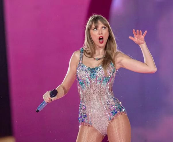 A cantora Taylor Swift durante apresentacao no Alianz Parque, em Sao Paulo