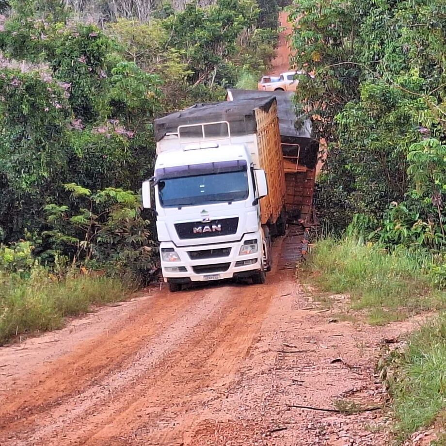 Ponte de madeira na MS-213 em Sonora quebra e impede escoamento da soja, gado e eucalipto