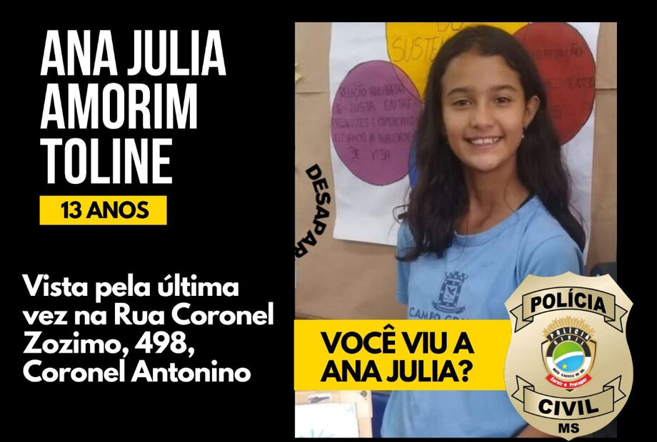 Ana Júlia Amorim Toline tem 13 anos