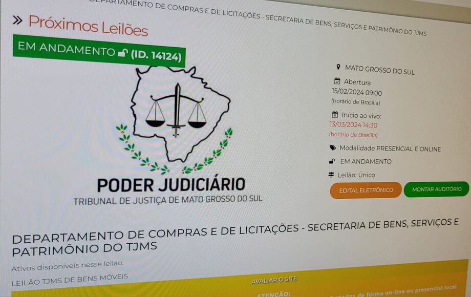Tribunal de Justiça de MS realiza leilão de 2,8 mil bens móveis no dia 13